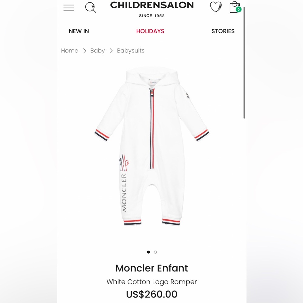 Moncler authentic baby one peice zip up with tags attached 3-6 months